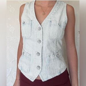 Polo by Ralph Lauren Green Striped Sleeveless Vest denim size small